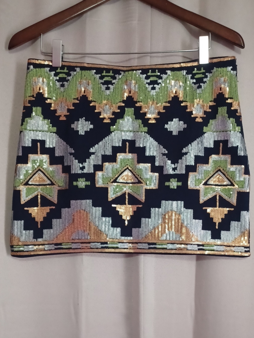 Fate Sequins Southwest Aztec Geometric Mini Skirt Festival Boho Western